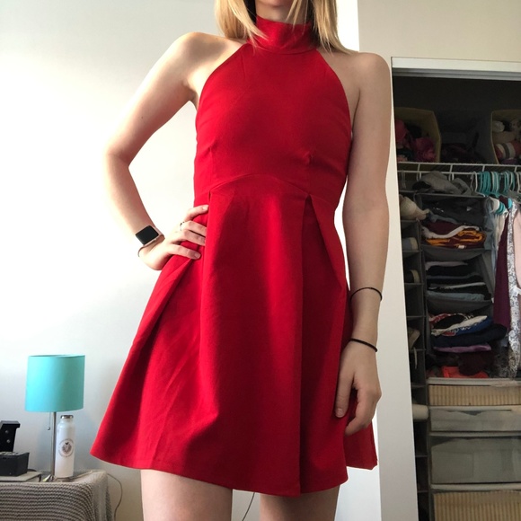 Bright Red High Neck Dress - Picture 1 of 3